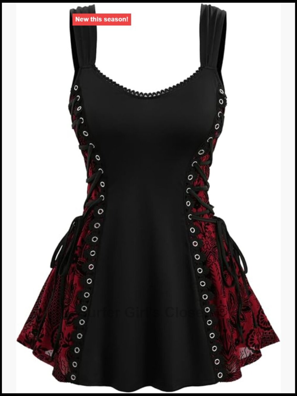 Plus Size Gothic Corset Tank Top Flocking Floral Sleeveless Punk Top